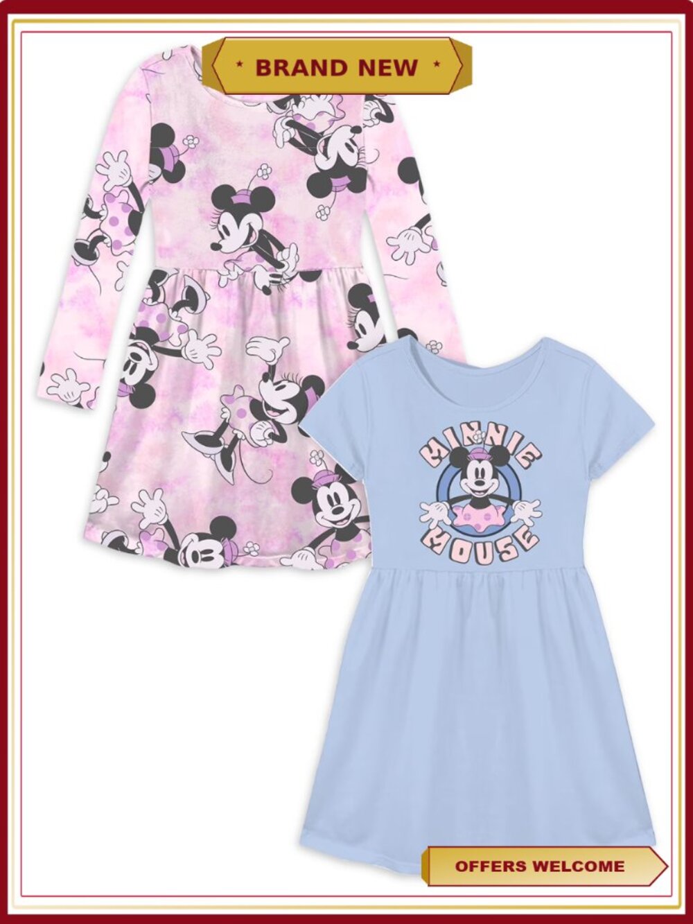 Girls 2-Pack Long Sleeve Short Sleeve Dresses Size 4-16 Casual